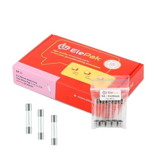 ElePak 5x20mm Glass Tube - Fuse Fast Blow - (60 Pcs) 0.1A to 20 A - 250V AC - Fast Acting Glass Cartridge Fuse for Extension Board & Plug Tops, Power Supply - DIY Safety Projects – Easy to Replace - Image 1