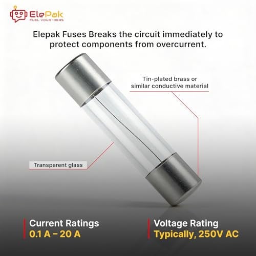 ElePak 5x20mm Glass Tube - Fuse Fast Blow - (60 Pcs) 0.1A to 20 A - 250V AC - Fast Acting Glass Cartridge Fuse for Extension Board & Plug Tops, Power Supply - DIY Safety Projects – Easy to Replace - Image 3