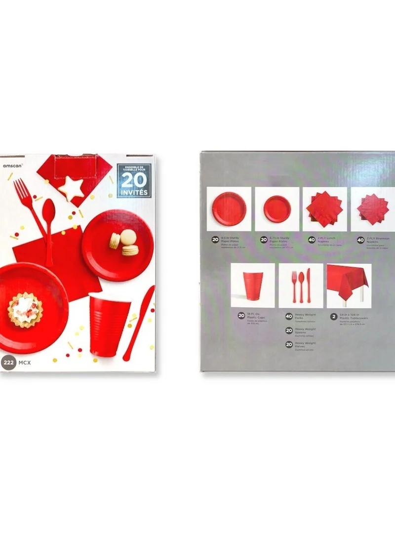 أمسكان Apple Red Premium Party Tableware Kit for 20 Guests