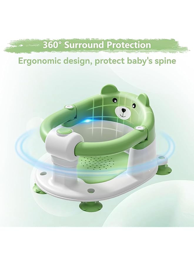U-HOOME Baby Bath Seat For Babies 6 Months & Up Non Slip Baby Bath Tub Chair For Newborn Baby Bath Tub Seat Bath Chair For Baby Sit Up Bathtub Seat With Suction Cups Soft Cushion For Shower，Green - Image 3