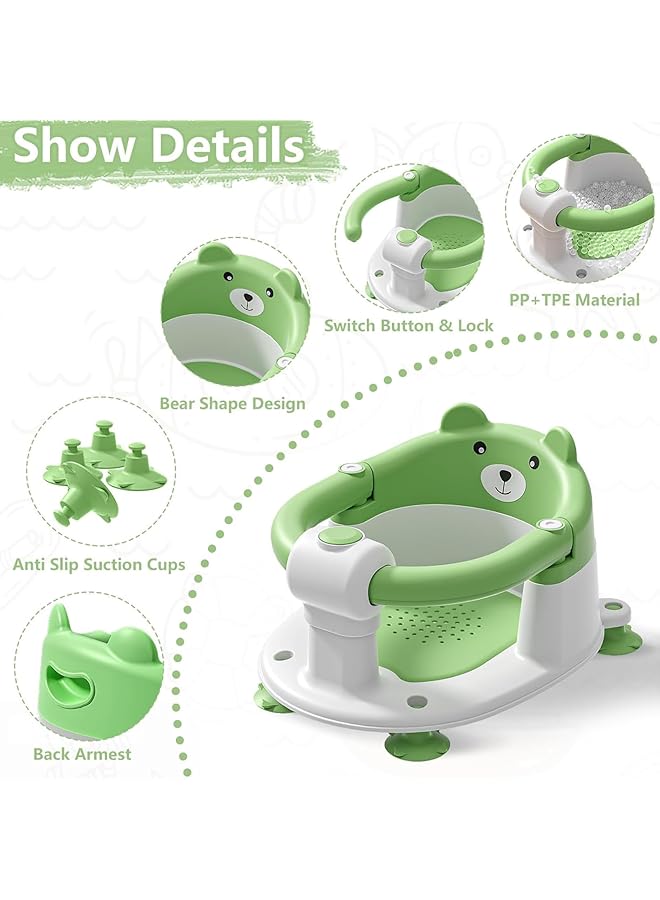 U-HOOME Baby Bath Seat For Babies 6 Months & Up Non Slip Baby Bath Tub Chair For Newborn Baby Bath Tub Seat Bath Chair For Baby Sit Up Bathtub Seat With Suction Cups Soft Cushion For Shower，Green - Image 5