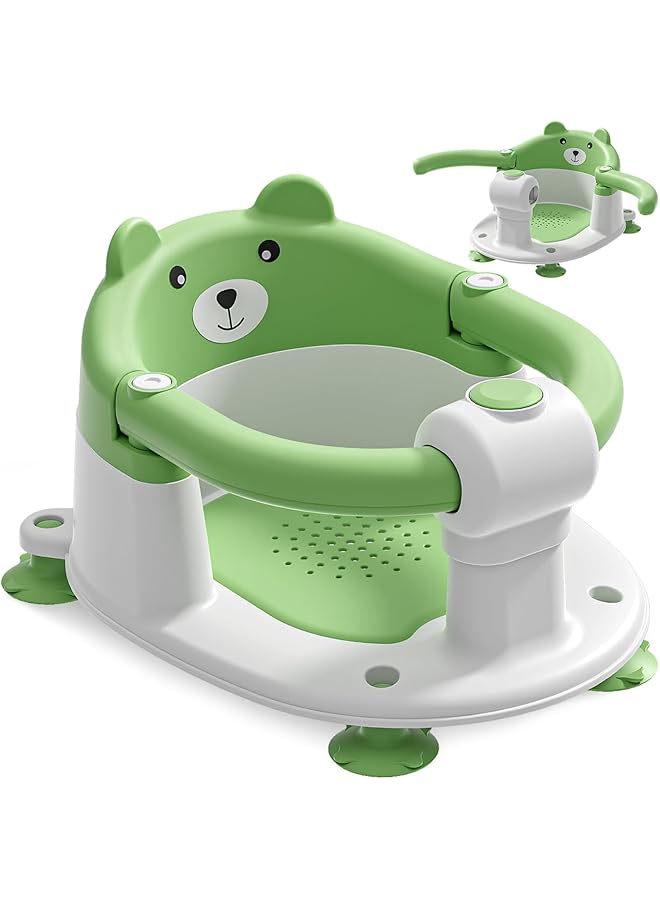 U-HOOME Baby Bath Seat For Babies 6 Months & Up Non Slip Baby Bath Tub Chair For Newborn Baby Bath Tub Seat Bath Chair For Baby Sit Up Bathtub Seat With Suction Cups Soft Cushion For Shower，Green - Image 1
