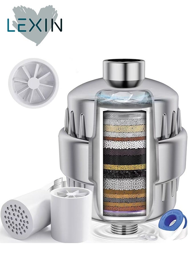 LEXIN Shower Filter, 25 Stage Shower Filter Water Softener, Shower Head Filter for Hard Water, with 3 Replaceable Filter Cartridges,Universal Replaceable Shower Head Water Purifier to Remove Chlorine  - Image 1