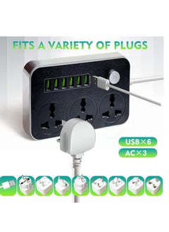 ELTRAZONE Universal Power Strips Extension Cord 3 Outlets, Power Socket with 6 USB Ports Charging Socket with 2M Bold Extension Cord  - Image 5