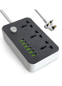 ELTRAZONE Universal Power Strips Extension Cord 3 Outlets, Power Socket with 6 USB Ports Charging Socket with 2M Bold Extension Cord  - Image 1
