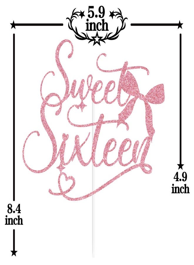 PYBHILK Pink Glitter Sweet Sixteen Cake Topper, Bowknot Happy Sweet 16/Cheers to 16 Years, Bow Ties Tying Themed 16th Birthday Party Decorations Supplies - Image 2