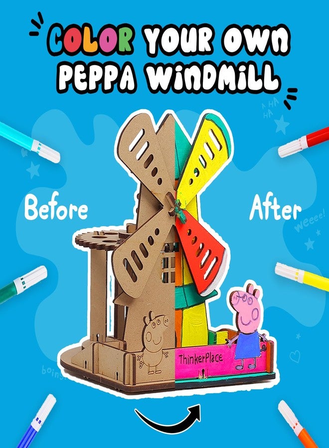 ThinkerPlace Peppa Pig DIY Windmill Pen Stand | Learn About Electricity & Windmills | Color & Build Rotating Pen Stand | STEM Educational Toy for Kids Age 3,4,5,6 Years| Science & Learning Toy - Image 4