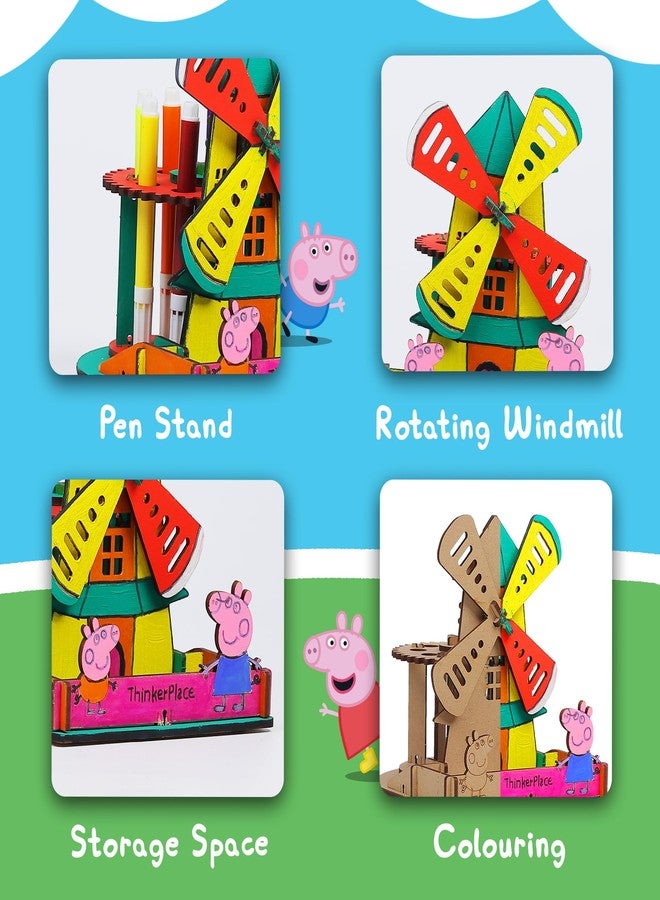ThinkerPlace Peppa Pig DIY Windmill Pen Stand | Learn About Electricity & Windmills | Color & Build Rotating Pen Stand | STEM Educational Toy for Kids Age 3,4,5,6 Years| Science & Learning Toy - Image 2