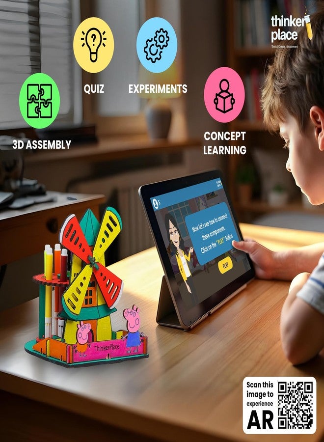 ThinkerPlace Peppa Pig DIY Windmill Pen Stand | Learn About Electricity & Windmills | Color & Build Rotating Pen Stand | STEM Educational Toy for Kids Age 3,4,5,6 Years| Science & Learning Toy - Image 5