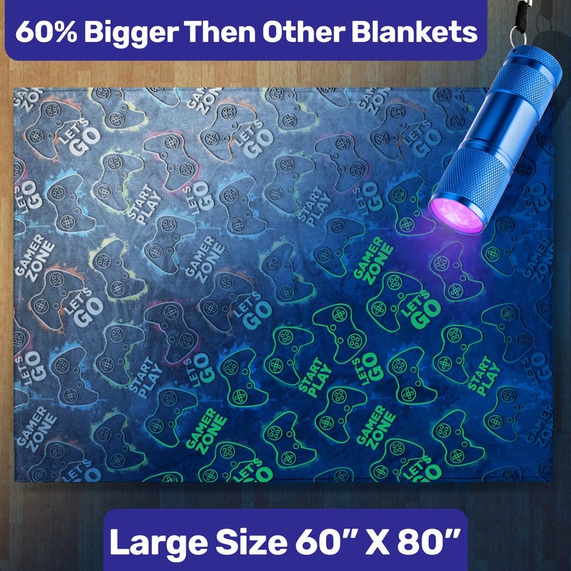 LIDERSTAR Glow in The Dark Blanket, Plush Gaming Blanket, Large Size: 60 x 80 inch Soft Throw, Gamer Gifts for Kids Teens Adults, Gamer Room Decor, Luminous Video Game Blankets, Boys Toys,Valentines Day Gift - Image 3