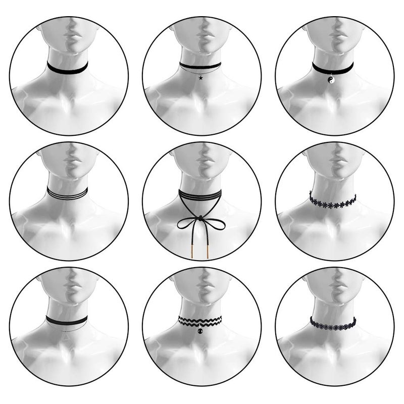 Outee 9 Pcs Choker Set Black Chokers Necklaces for Women Black Velvet Choker Necklaces Ribbon Chokers for Women - Image 3