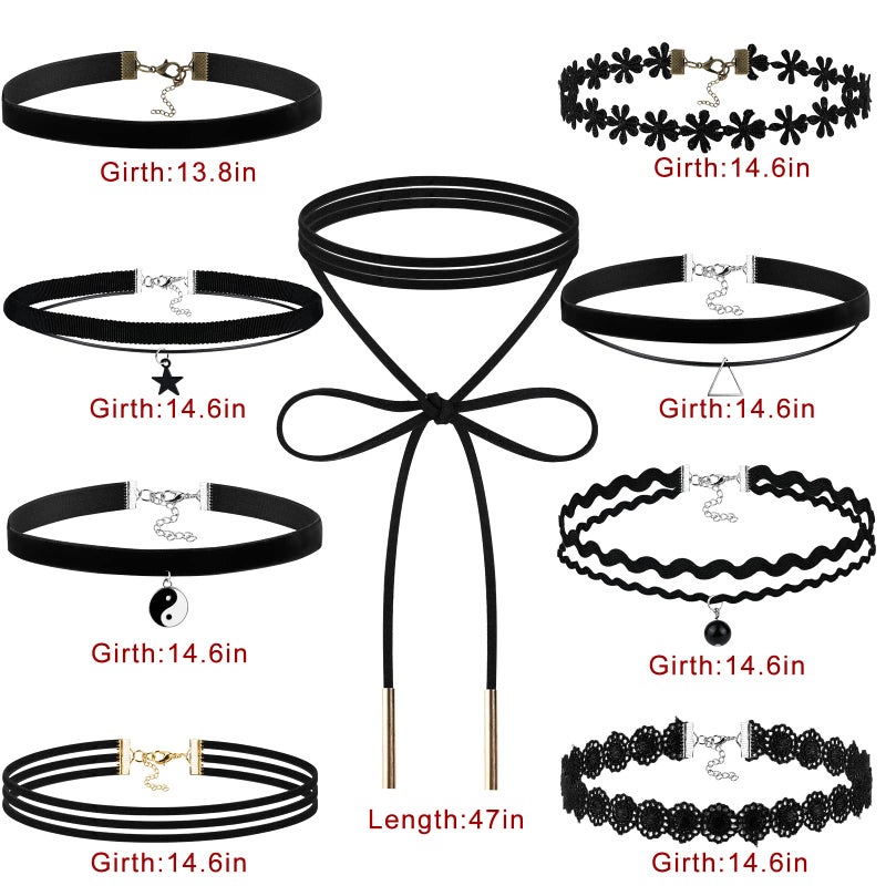 Outee 9 Pcs Choker Set Black Chokers Necklaces for Women Black Velvet Choker Necklaces Ribbon Chokers for Women - Image 2