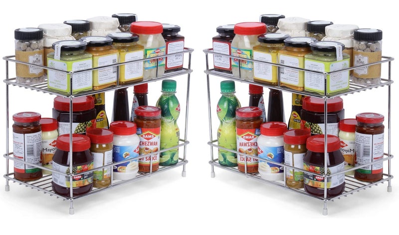 CR18 Collection Combo 2Pcs Big Size Stainless Steel 2 Layer Spice Rack | Modular Kitchen Storage Organizer | Multipurpose Shelf, Silver (Pack of 2) - Image 1