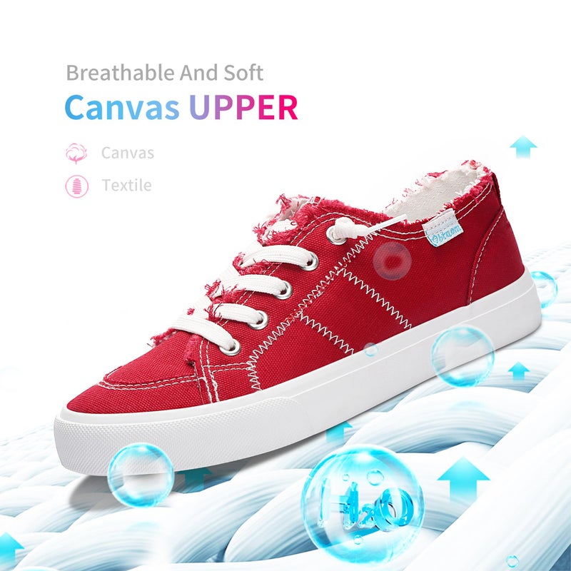 Obtaom Women's Play Fashion Sneaker Comfortable Walking Shoes Red Canvas Slip on Shoes(Red US6) - Image 4