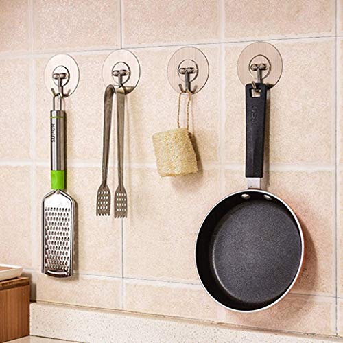 SEMITO Plastic And Steel Waterproof and Oil Proof Nail Free Heavy Duty Adhesive Hooks Kitchen Wall/Bathroom Wall Hooks Utility for Towel Bathrobe Coats - Pack of 4, multicolour - Image 1