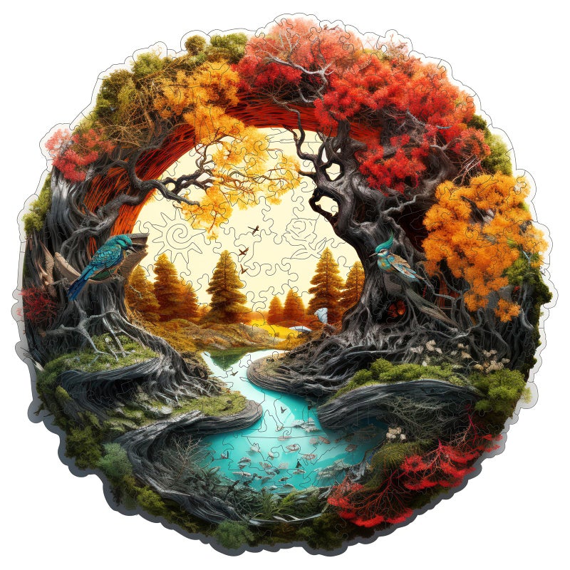 MEATRN Tree River 500 Pieces Wooden Puzzles for Adults Autumn Landscape Jigsaw Puzzle with Colorful Trees and Flowing River Family Night Fun 169x168 in - Image 3