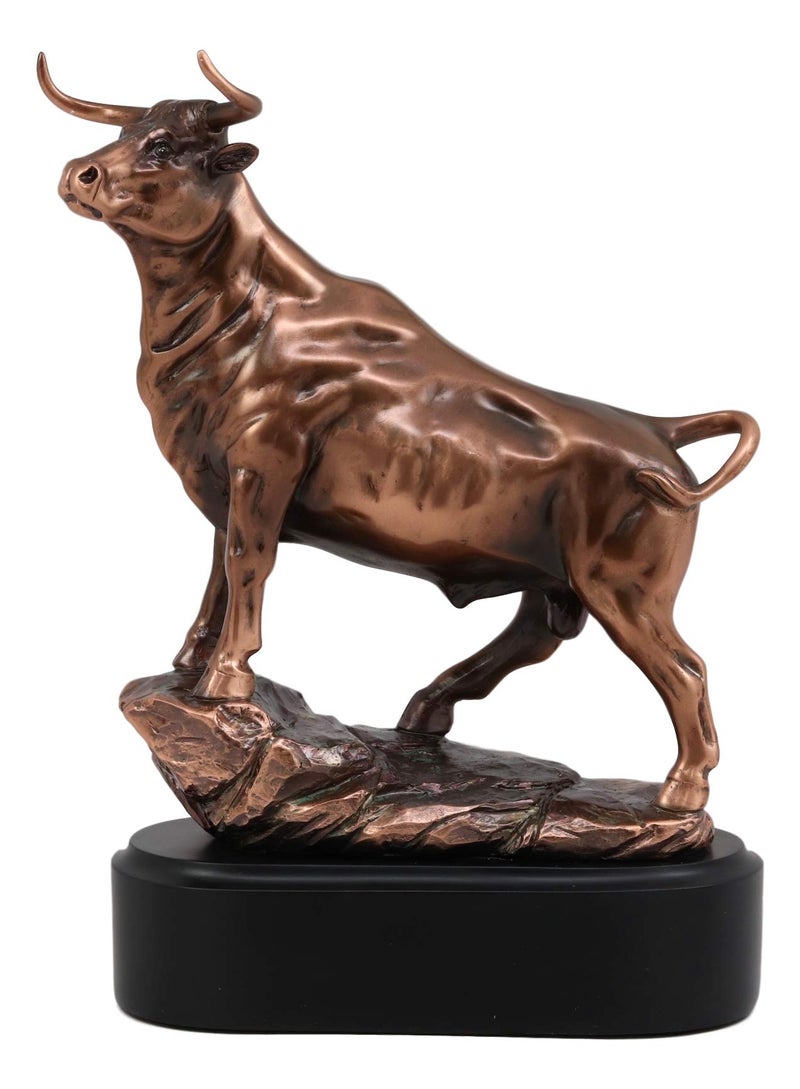Ebros Wall Street Stock Market Symbol Victorious Bull On Pride Rock Electroplated Resin Statue with Base Cattle Herd Wild Animal Figurine Decor and Gift Idea for Investment Managers Fans of Bulls
