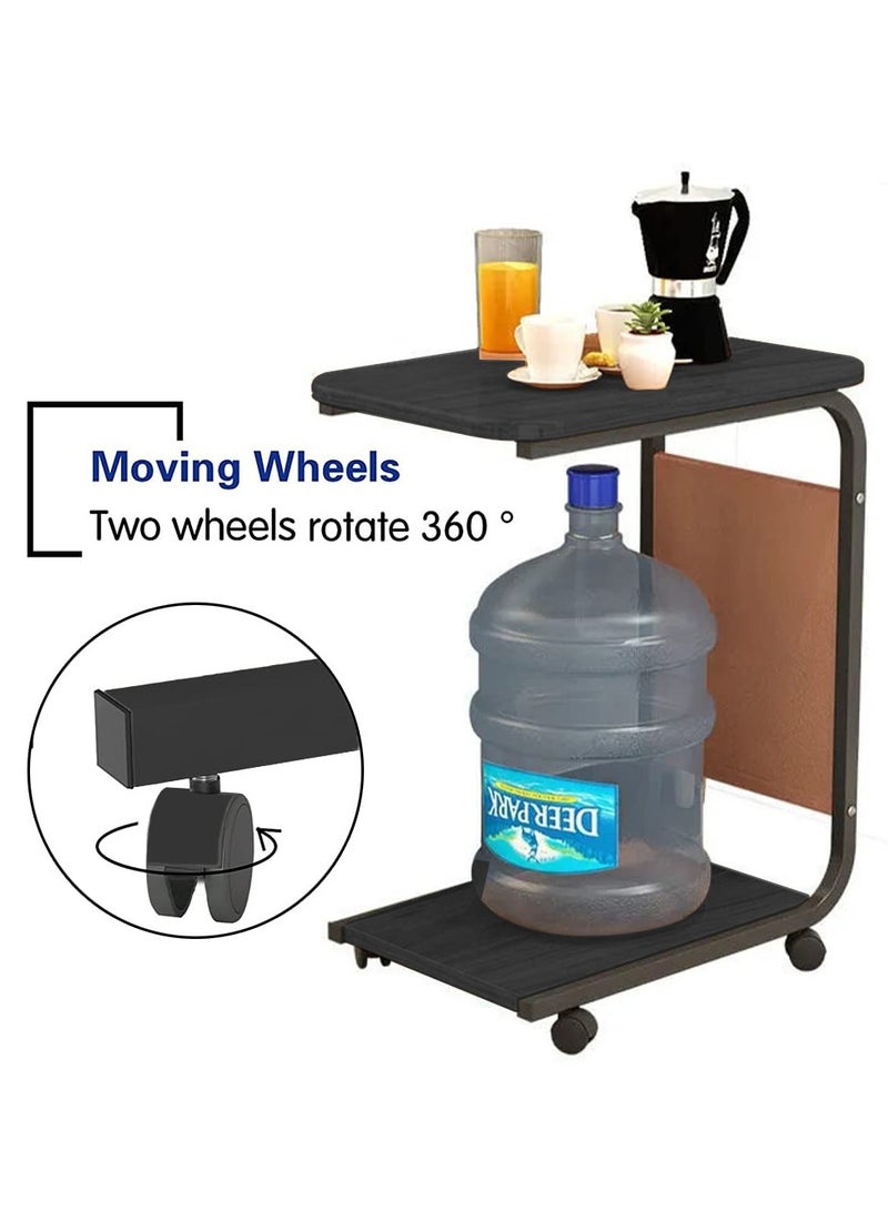 شو وو طاولة جانبية ضيقة للكمبيوتر المحمول على الطراز الحديث على شكل حرف C مع عجلات للوجبات الخفيفة وجيب جانبي لغرفة المعيشة وغرفة النوم وسرير أريكة - Image 5