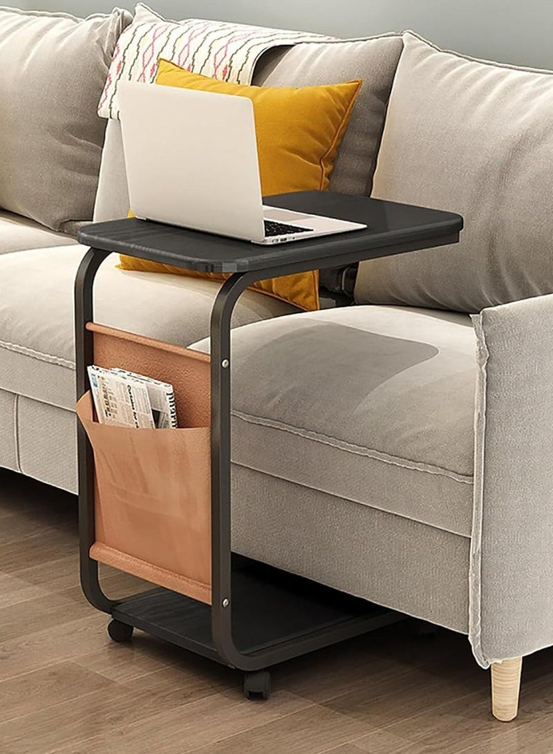 شو وو طاولة جانبية ضيقة للكمبيوتر المحمول على الطراز الحديث على شكل حرف C مع عجلات للوجبات الخفيفة وجيب جانبي لغرفة المعيشة وغرفة النوم وسرير أريكة - Image 1