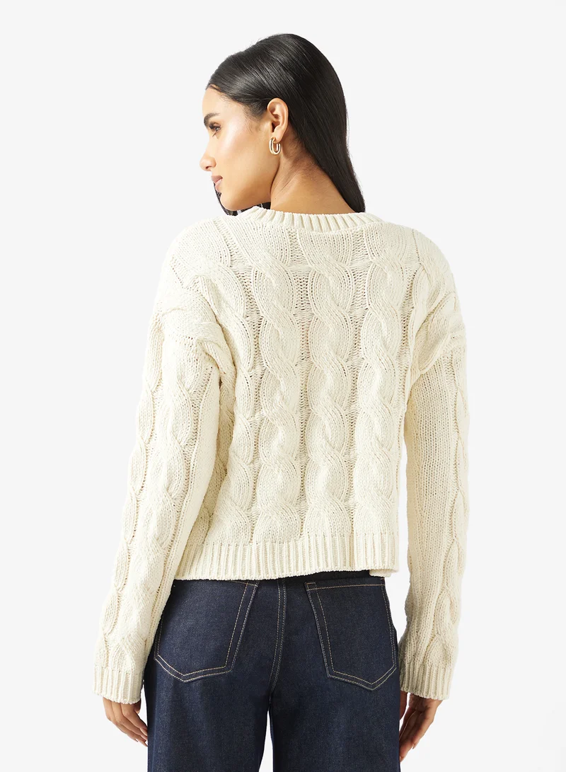 ONLY Onlelly Life Cabel Long Sleeve Crew Neck Pullover Sweater