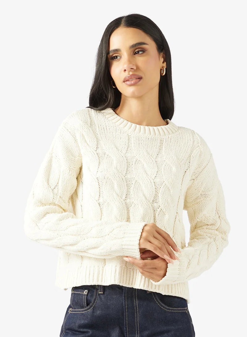 ONLY Onlelly Life Cabel Long Sleeve Crew Neck Pullover Sweater