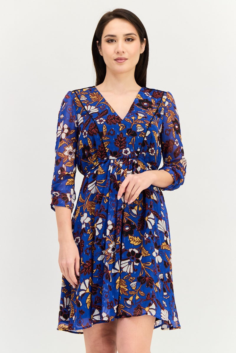 promod Women Floral Print Mini Dress, Multicolor - Image 1