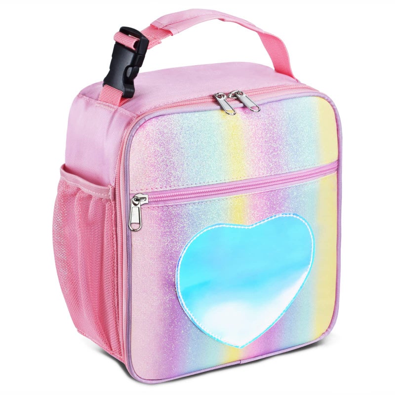 IWTTWY Insulated Lunch Bag Leakproof Portable Lunch Box for Women Men Boys Girls Large Capacity Cooler Bag for Office School Camping Hiking Outdoor Beach Picnic Rainbow Pink