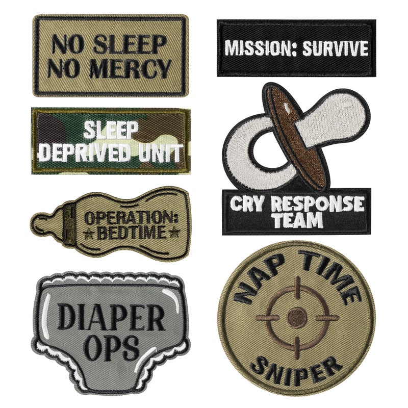 Kirako 7Pcs Funny Daddy Mommy Tactical Patches with Hook and Loop Cute Pacifier Bottle Sew on Embroidered Applique Repair Emblem Patch Mother's Day Father's Day DIY Crafts Gift for Diaper Bags Lunch Bags Hat - Image 1