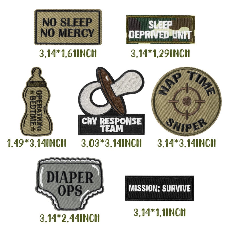 Kirako 7Pcs Funny Daddy Mommy Tactical Patches with Hook and Loop Cute Pacifier Bottle Sew on Embroidered Applique Repair Emblem Patch Mother's Day Father's Day DIY Crafts Gift for Diaper Bags Lunch Bags Hat - Image 2