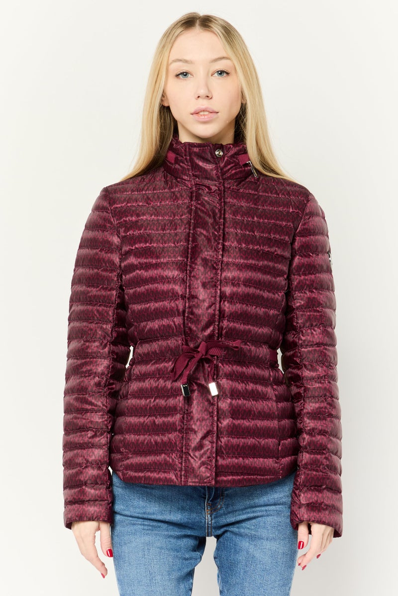 Michael Kors Women Brand Logo Quilted Jackets, Maroon  - Image 1