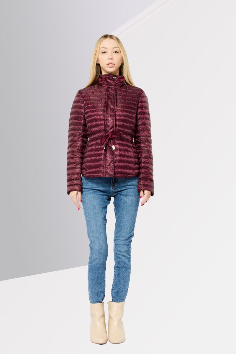 Michael Kors Women Brand Logo Quilted Jackets, Maroon  - Image 2
