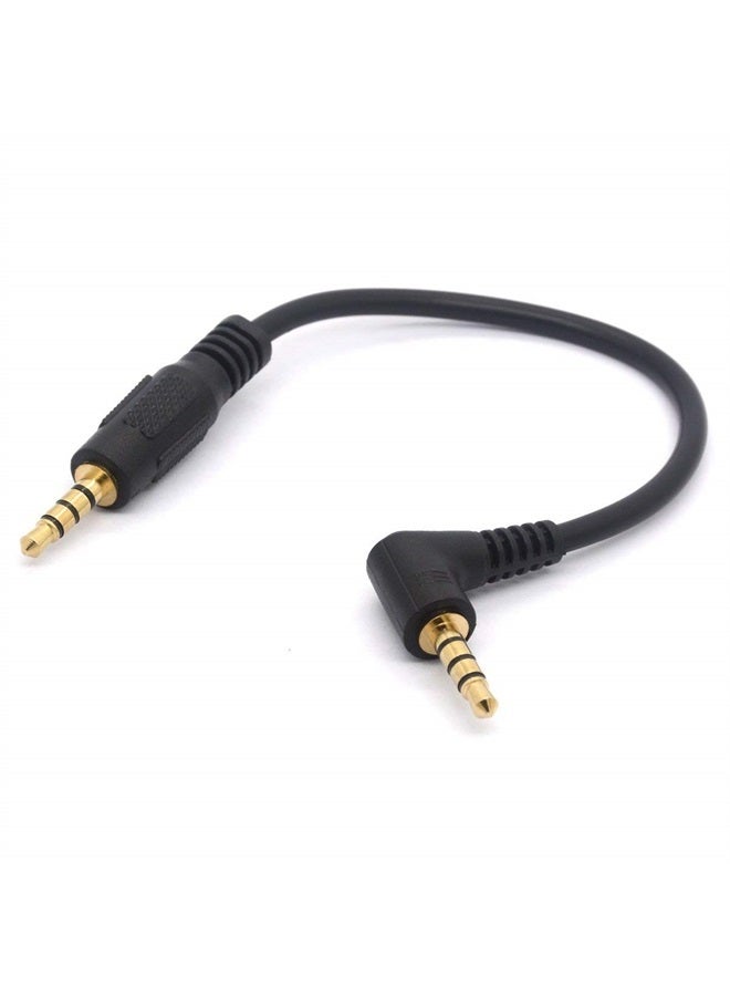 GLHONG Short 3.5mm TRRS Audio Cable, Gold Plated 90 Degree 3.5 Male to 3.5mm Male Stereo Jack Plug 4-Pole Connector for Car Aux (Male to Male)