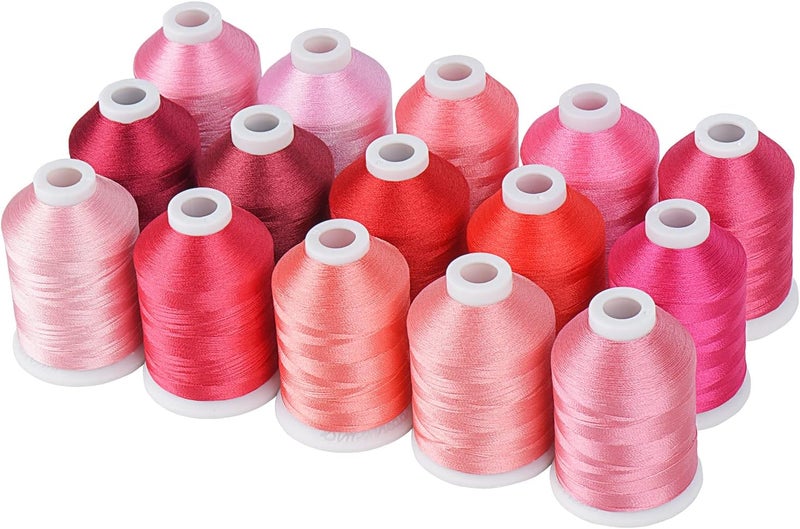 simthread مجموعة خيوط تطريز بوليستر وردية مكونة من 15 بكرة، كل بكرة خيط خياطة 40WT و 1100YD لآلة التطريز - Image 1