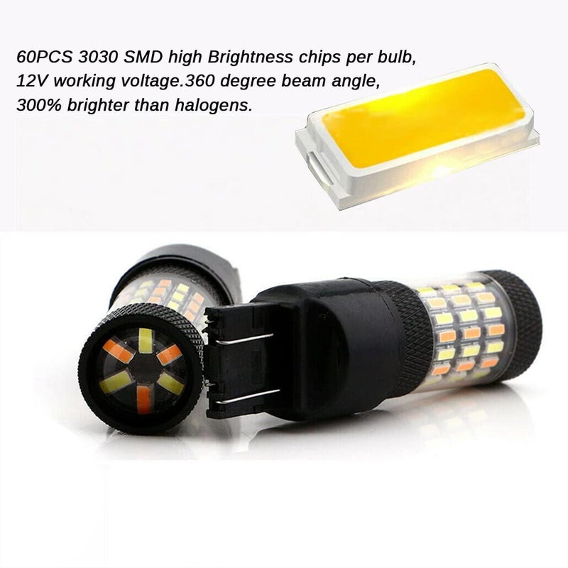 مصباح LED متغير اللون 7443 7444 60SMD، أضواء إشارة الانعطاف بلون كهرماني أصفر، أضواء انتظار بيضاء زينون 6000K، عبوة من 2 - Image 3