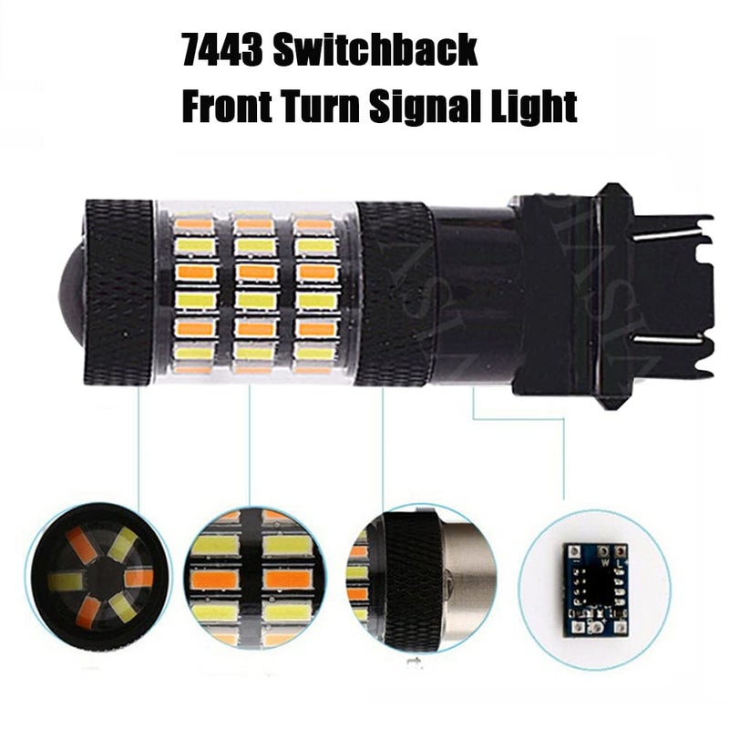 مصباح LED متغير اللون 7443 7444 60SMD، أضواء إشارة الانعطاف بلون كهرماني أصفر، أضواء انتظار بيضاء زينون 6000K، عبوة من 2 - Image 4