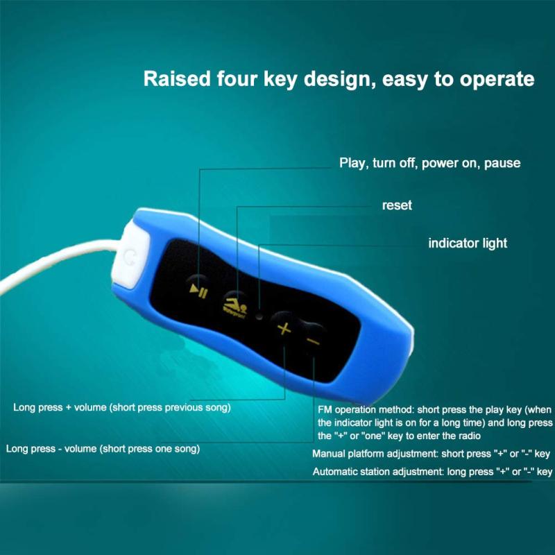 مشغل موسيقى MP3 صوت عالي الدقة سماعة رأس مع مشبك للسباحة والغوص MP3 مع راديو FM مقاوم للماء بمعيار IP68 قابل للشحن عبر USB 2.0 سماعة رأس للسباحة والجري - Image 3