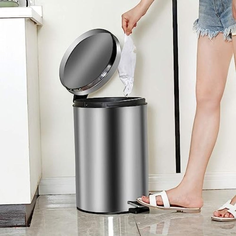 Stainless Steel Pedal Dustbin with Removable Inner Bucket Trash Can Round Shape Dustbin for Bathroom, Home, Kitchen, washrooms, Room and Office 5.0 ltr - Image 5