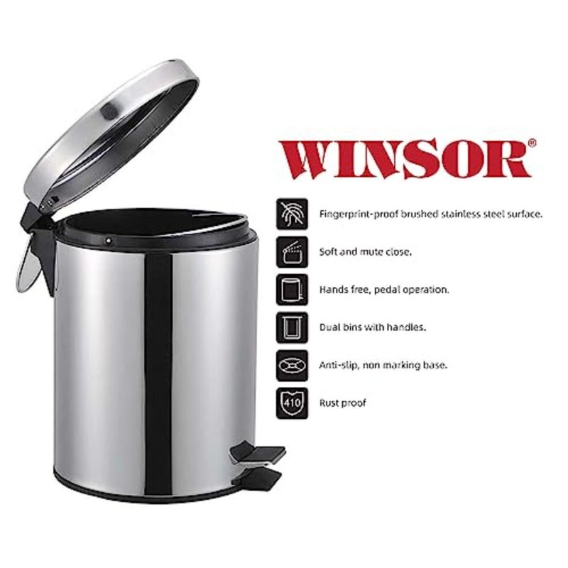 Stainless Steel Pedal Dustbin with Removable Inner Bucket Trash Can Round Shape Dustbin for Bathroom, Home, Kitchen, washrooms, Room and Office 5.0 ltr - Image 3