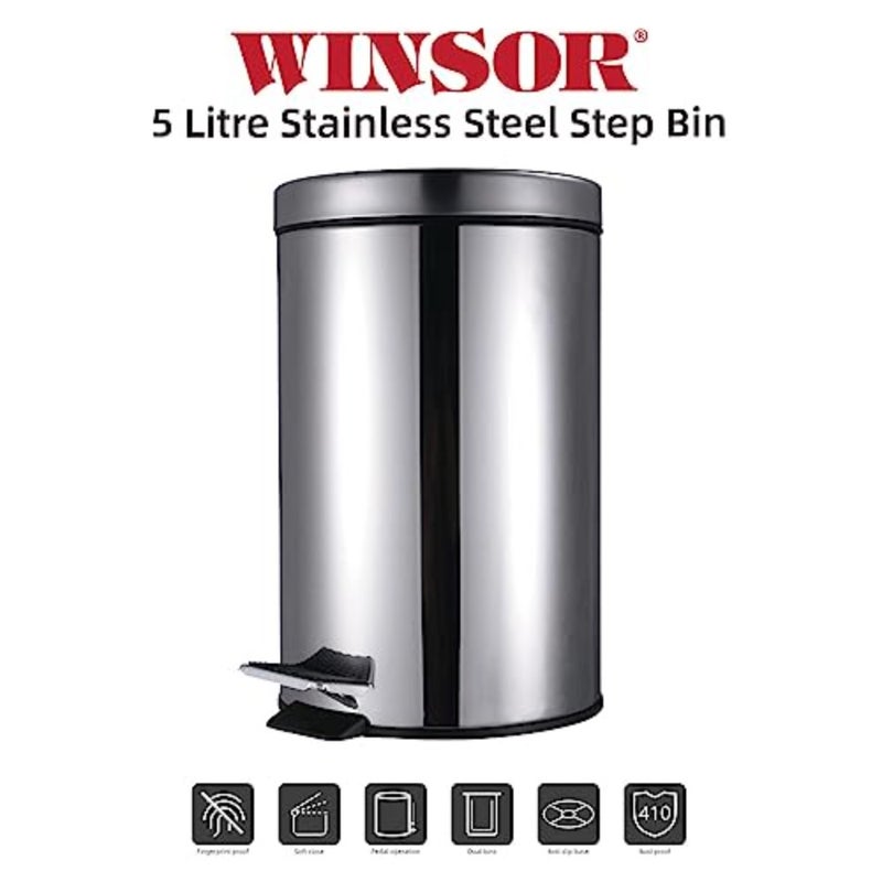 Stainless Steel Pedal Dustbin with Removable Inner Bucket Trash Can Round Shape Dustbin for Bathroom, Home, Kitchen, washrooms, Room and Office 5.0 ltr - Image 2