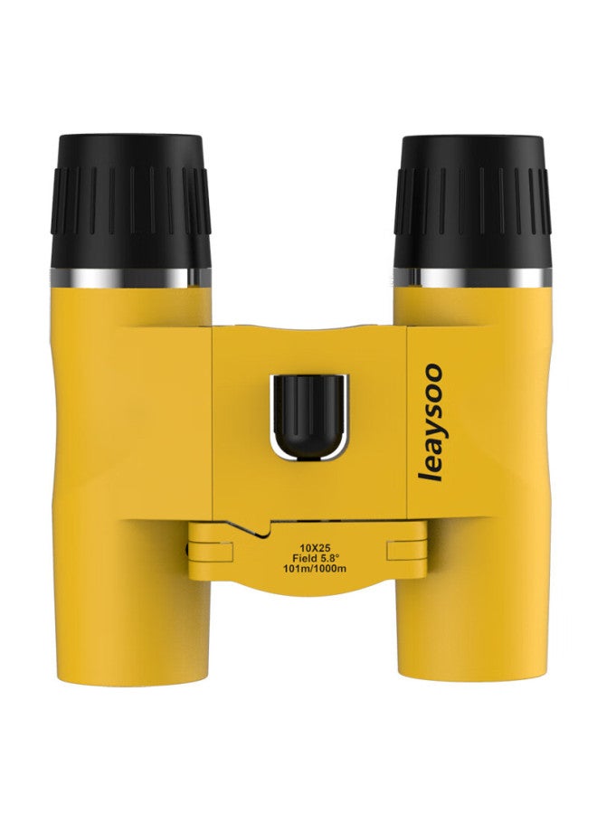 Leaysoo Yellow 10x25 High-definition High-magnification Low-light Visible Portable Foldable Binoculars, Children's Gift - Image 1