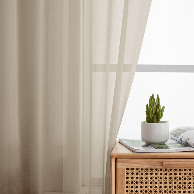OWENIE Taupe Sheer Curtains 54 Inch Length 2 Panels Set  Rod Pocket Fimly Voile Short Curtains for Living Room  Taupe Solid Window Curtain Panels for Bedroom  Each 42Wx54L inch - Image 2