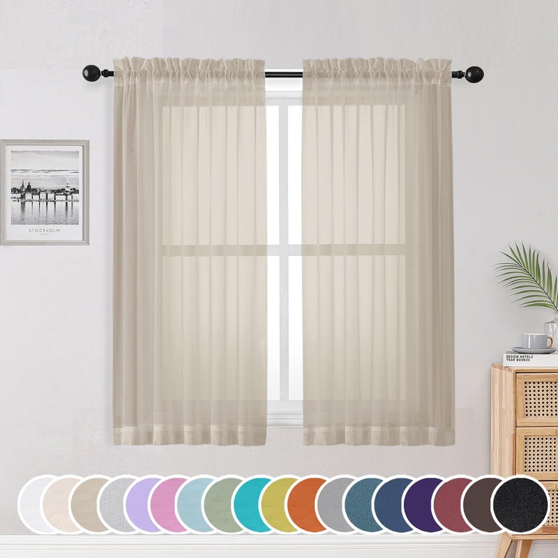 OWENIE Taupe Sheer Curtains 54 Inch Length 2 Panels Set  Rod Pocket Fimly Voile Short Curtains for Living Room  Taupe Solid Window Curtain Panels for Bedroom  Each 42Wx54L inch - Image 1