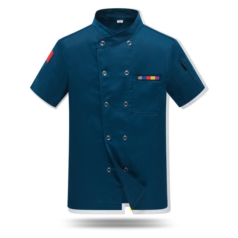 Novel Ding Heng Chef Clothes Short-sleeved Mens and Womens Hotel Restaurant Work Clothes Summer Clothes Cake Room Western Restaurant Kitchen Work Clothes Blue 