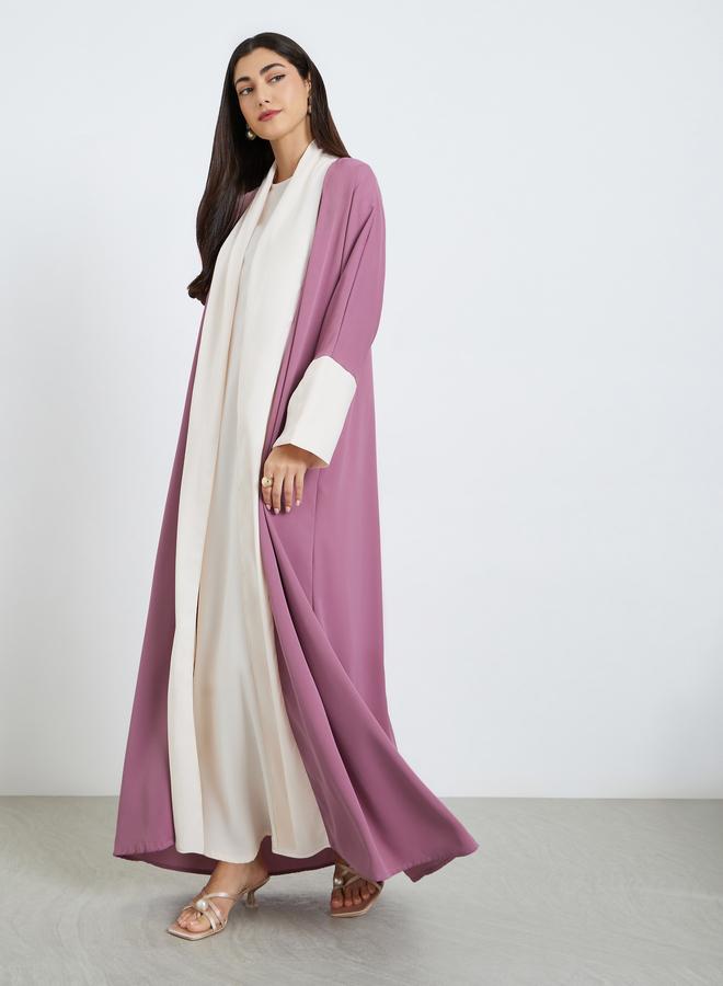 Amirah Women Purple Abaya with Inner Dress and Hijab Set - Image 1