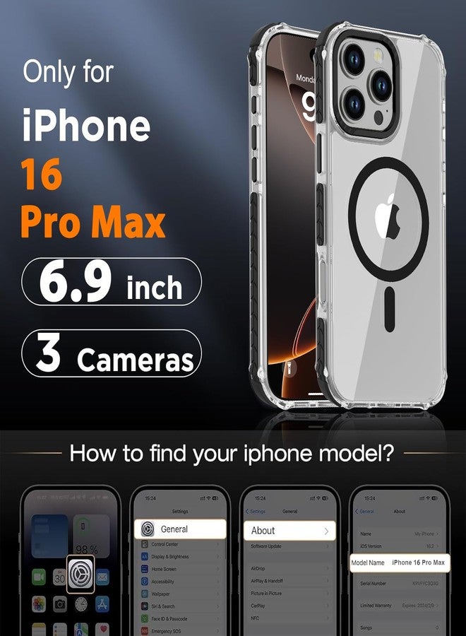 DEERLAMN Strong Magnetic Case for iPhone 16 Pro Max 6.9-Inch,[Compatible with Magsafe] Clear Slim Shockproof Protective Phone Cover for Women Men-Transparent+Black - Image 2