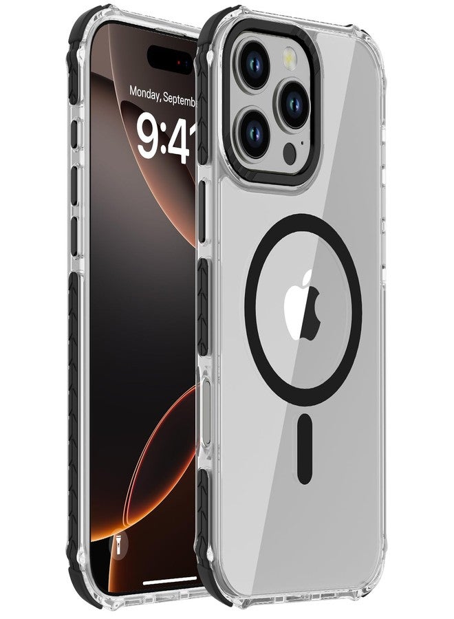 DEERLAMN Strong Magnetic Case for iPhone 16 Pro Max 6.9-Inch,[Compatible with Magsafe] Clear Slim Shockproof Protective Phone Cover for Women Men-Transparent+Black - Image 1