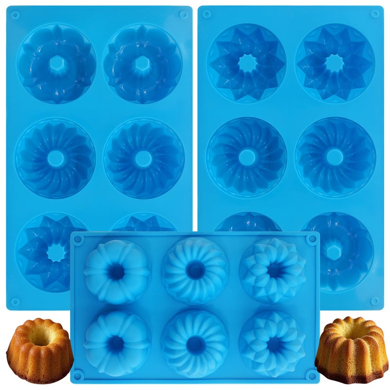 Sidosir 3Pcs Mini Bundt Cake Pan, Square Non-Stick Mold for Making Bundt Cake Pan, Silicone Fluted Tube Mold for Cupcakes, Muffins, Cookies, Pies - Image 1