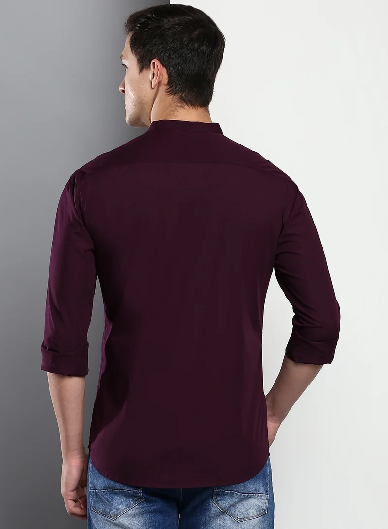 Dennis Lingo Men's Purple Slim Fit Casual Spread Shirt