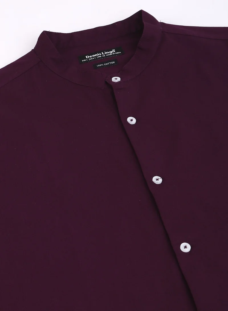 Dennis Lingo Men's Purple Slim Fit Casual Spread Shirt
