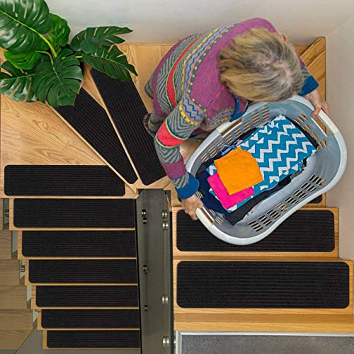 RIOLAND Stair Treads Carpet Non-Slip Indoor Stair Runners for Wooden Steps, Stair Rugs for Kids and Dogs, Set of 15, 8" X 30", Black - Image 2